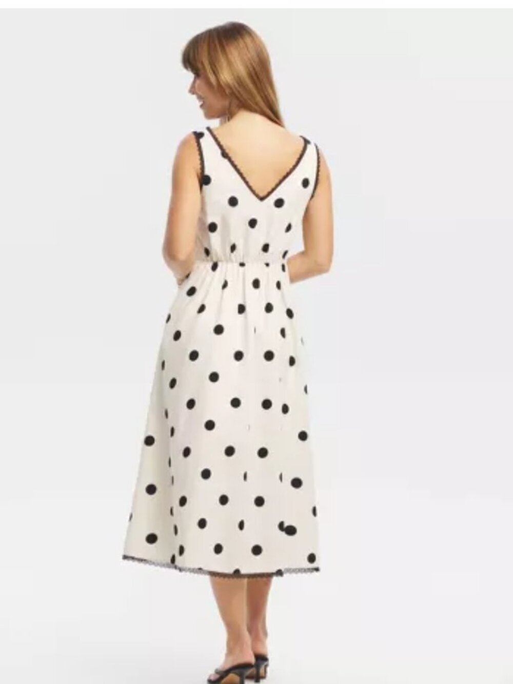 A New Day Lace Trim Cream Polka Dots Midi Dress Size S - Picture 2 of 12